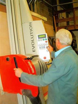 Michael Barsley sets up the Striebig Evolution vertical panel saw at Crompton Joinery.